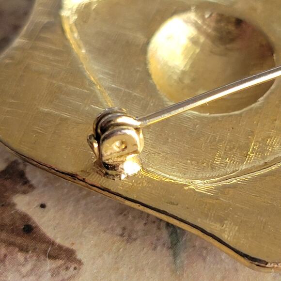 Brooch Women Vintage Pin Modernist Gold Tone Hammered Abstract Brooch - Picture 5 of 10